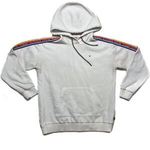 Tommy Hilfiger Shoulder Striped Hoodie White Rainbow Long Sleeve Women's XS